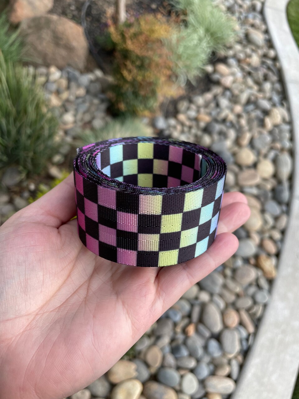 Pastel rainbow ombré check 1.5” Seatbelt Webbing (by the yard)